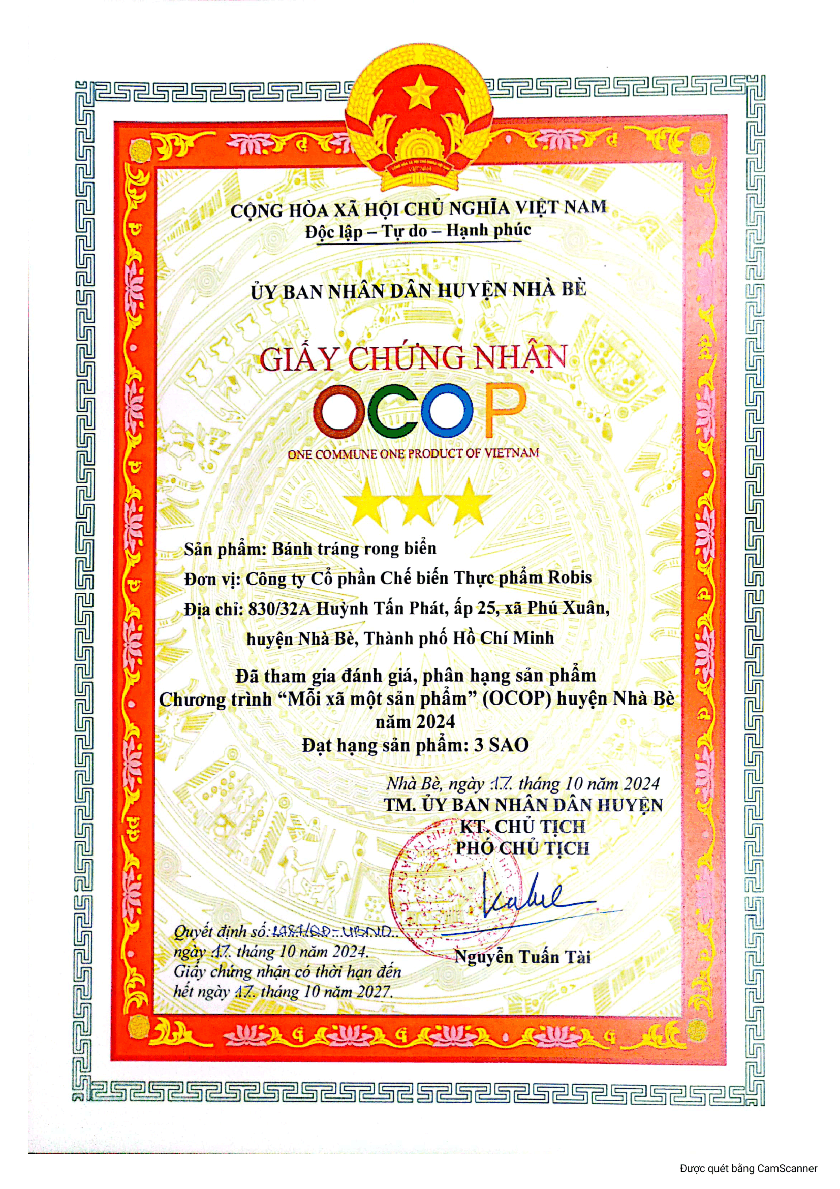 Giấy chứng nhận số 19