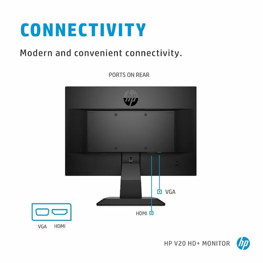 Cổng kết nối VGA HDMI màn hình máy tính HP V20 19.5 inch VISTACO