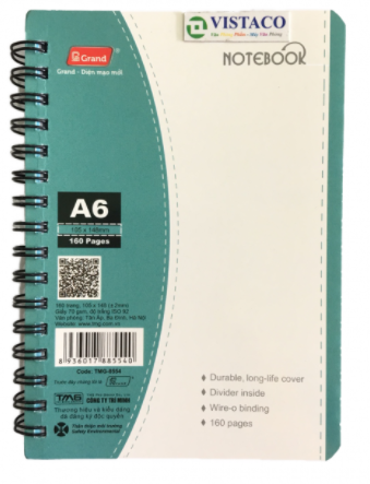 Sổ lò xo PGrand A6 (80tờ - 6q/lốc) ( Sổ lò xo A6 80T  )