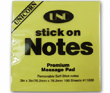Giấy notes 3x3 UNC 100 tờ/xấp ( Giấy ghi chú Officetex 3*3 vàng )