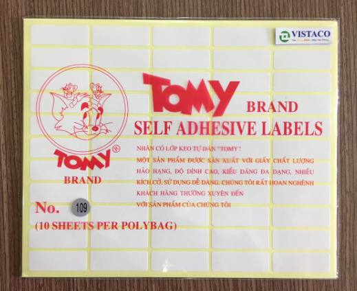 Giấy nhãn Tomy 109 10tờ/xấp( Nhãn TOMY (AL-3002A 0.4m2/xấp))