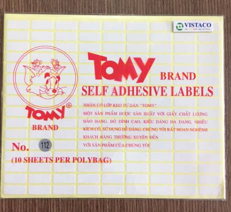 Giấy nhãn Tomy 112 (8x206mm) 10tờ/xấp