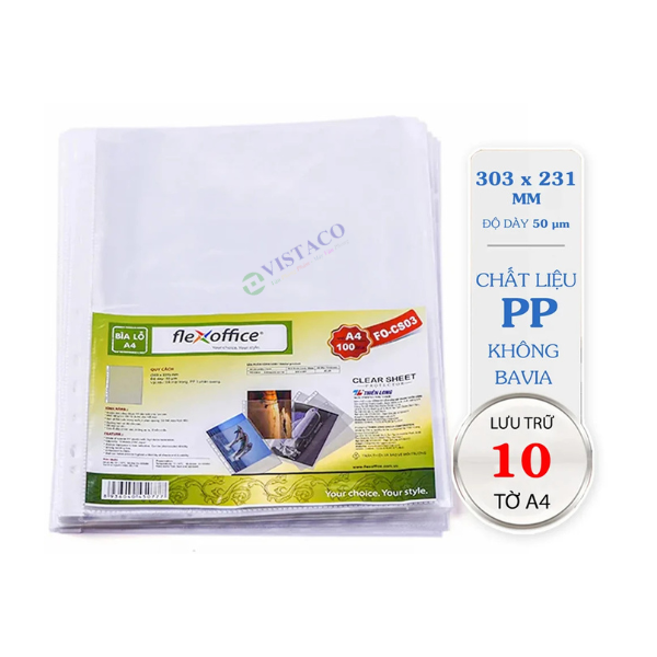 Bìa lá lỗ A4 FO-CS03 (0.045mm) Thiên Long 100 tờ/xấp