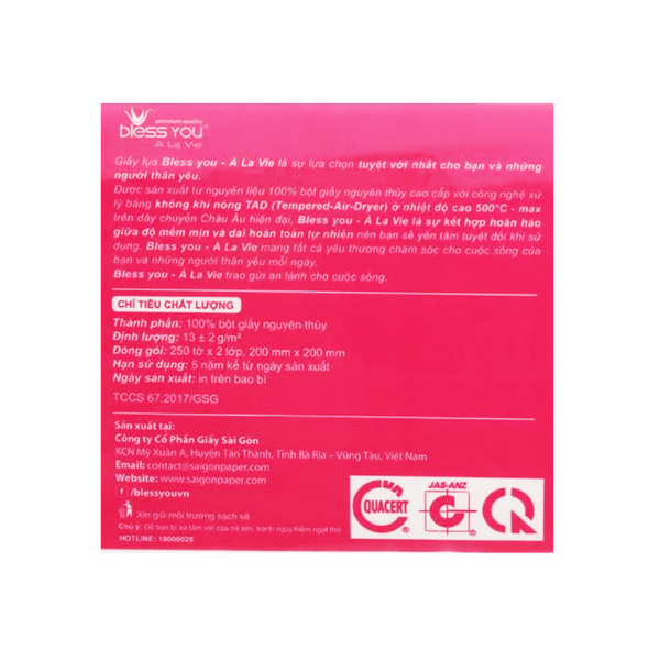 Khăn giấy lụa rút 2 lớp Bless You Alavie - 250 tờ (Khăn softback Blessyou 250 tờ)