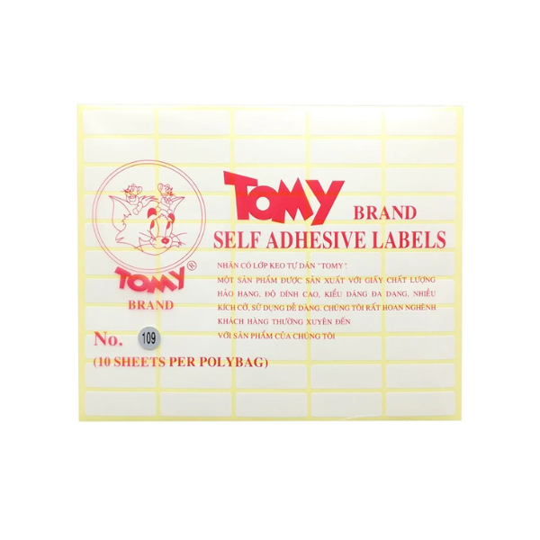 Giấy nhãn Tomy 109 10tờ/xấp( Nhãn TOMY (AL-3002A 0.4m2/xấp))