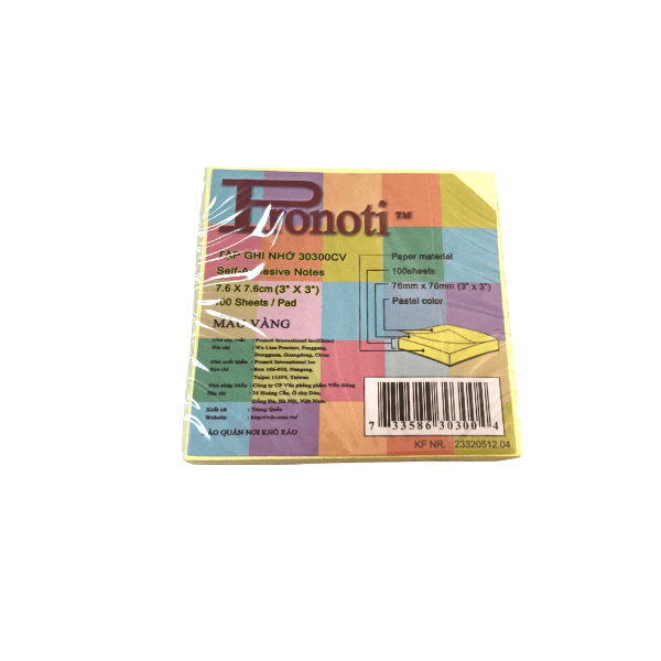 Giấy notes 3x3 Pronoti - độ dính cao 100 tờ/xấp ( Giấy dính cỡ 30300 )