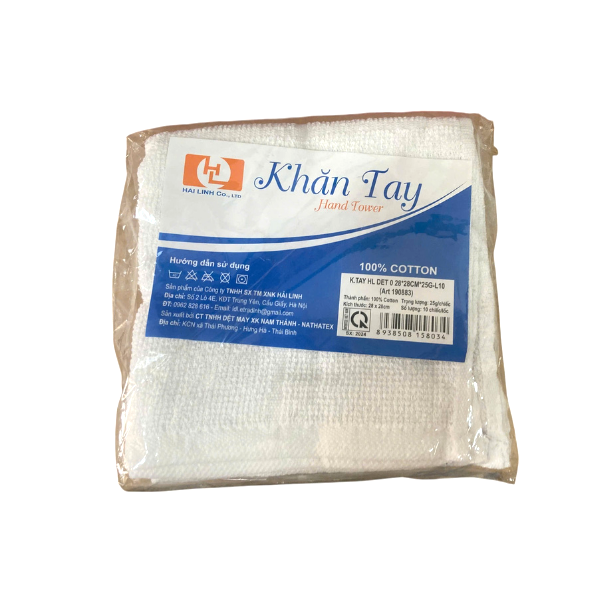 Khăn lau màu trắng 28cm*28cm ( K.TAY HL DET O 28*28CM*25G-L10 )