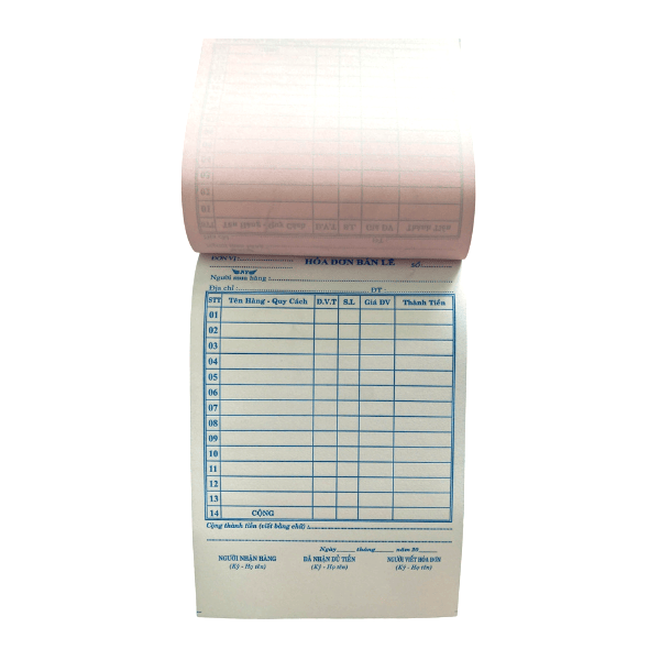 Phiếu hóa đơn bán lẻ carbon 2 liên 50 Bộ (100 tờ) 13*19