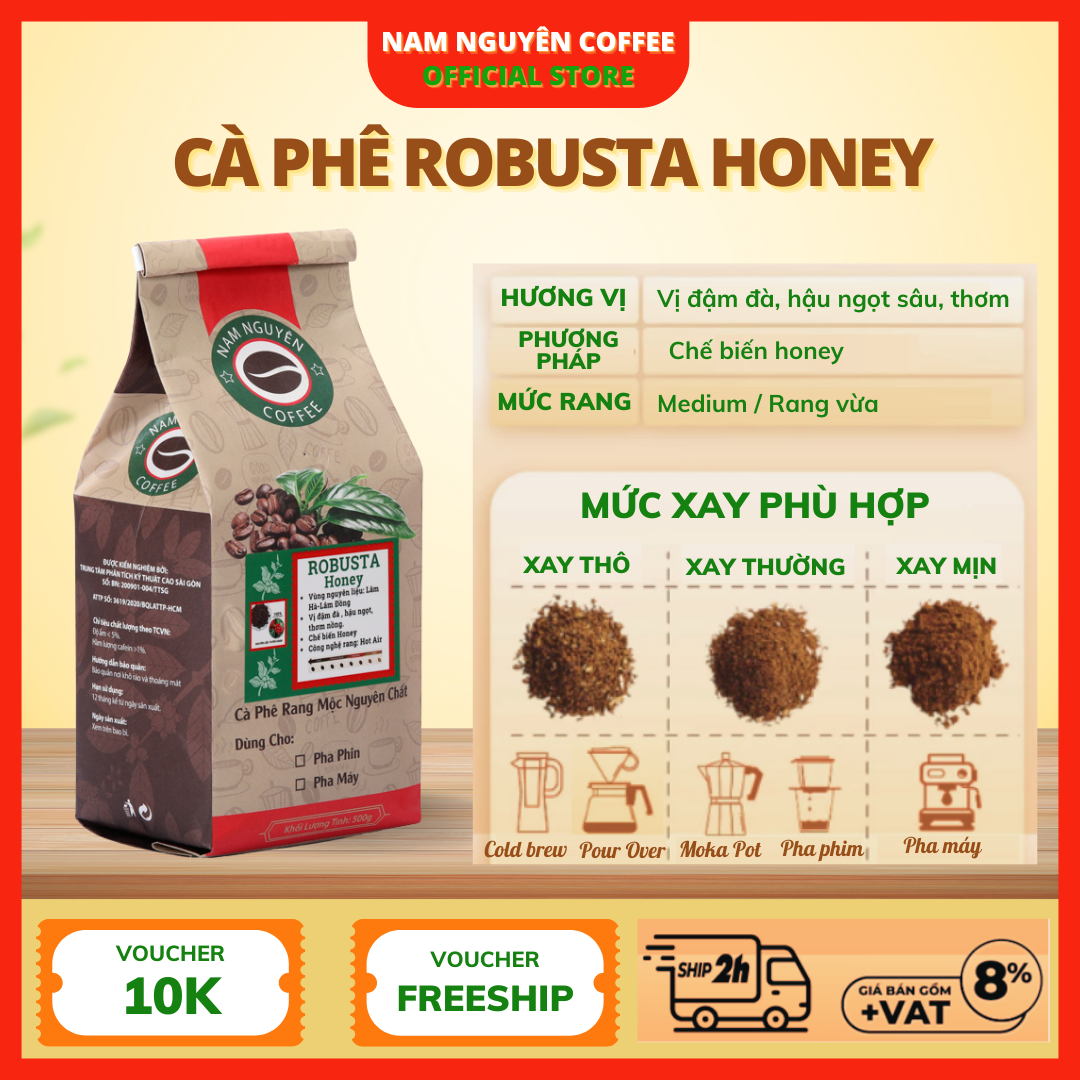 Cà phê robusta honey rang mộc nguyên chất ,túi 100gram dùng thử pha phim, pha máy.