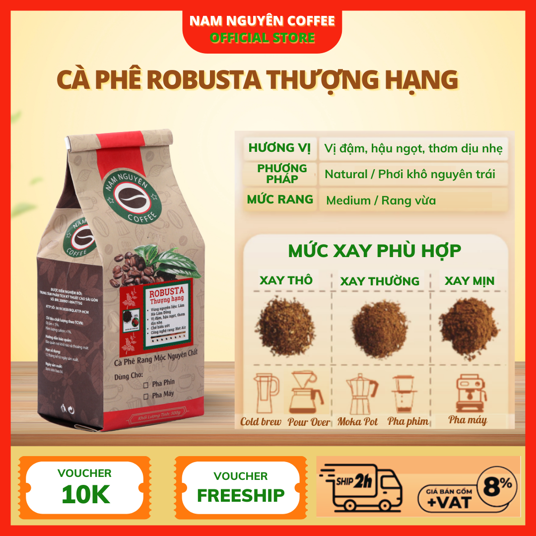 Cà phê nguyên chất rang xay Robusta Thượng hạng  dùng pha phim,pha máy từ Nam Nguyên Coffee