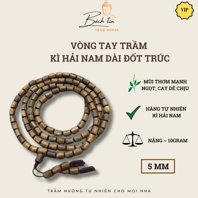 Vòng tay trầm hương Kì Hải Nam đốt trúc dài đeo cổ đeo tay 4 vòng hạt 5 li thơm mạnh 039