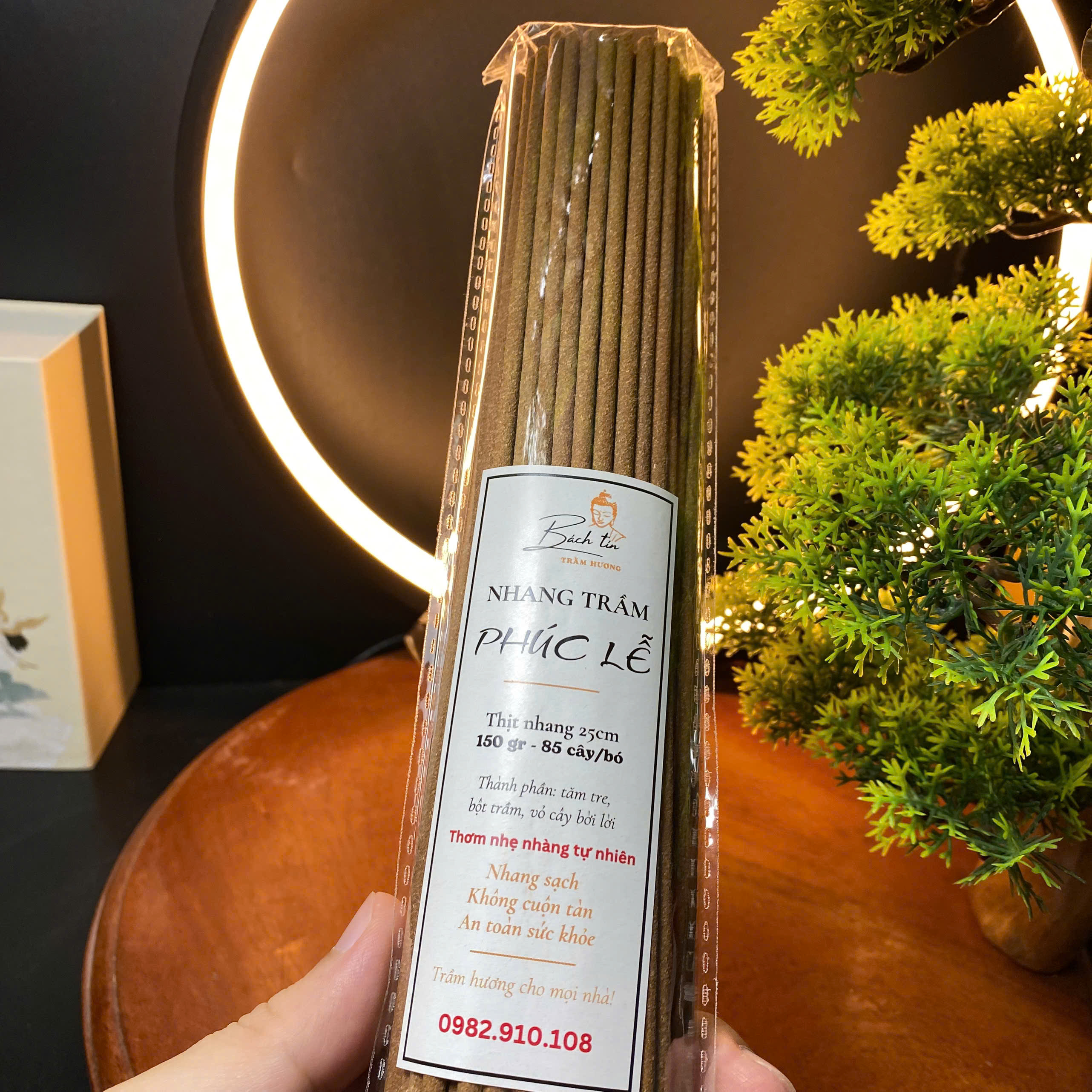 Nhang Trầm Thắp Hương Phúc Lễ thiên nhiên không hóa chất không cuộn tàn 150g 85 cây thịt nhang 25cm thơm ngọt thanh khiết 140