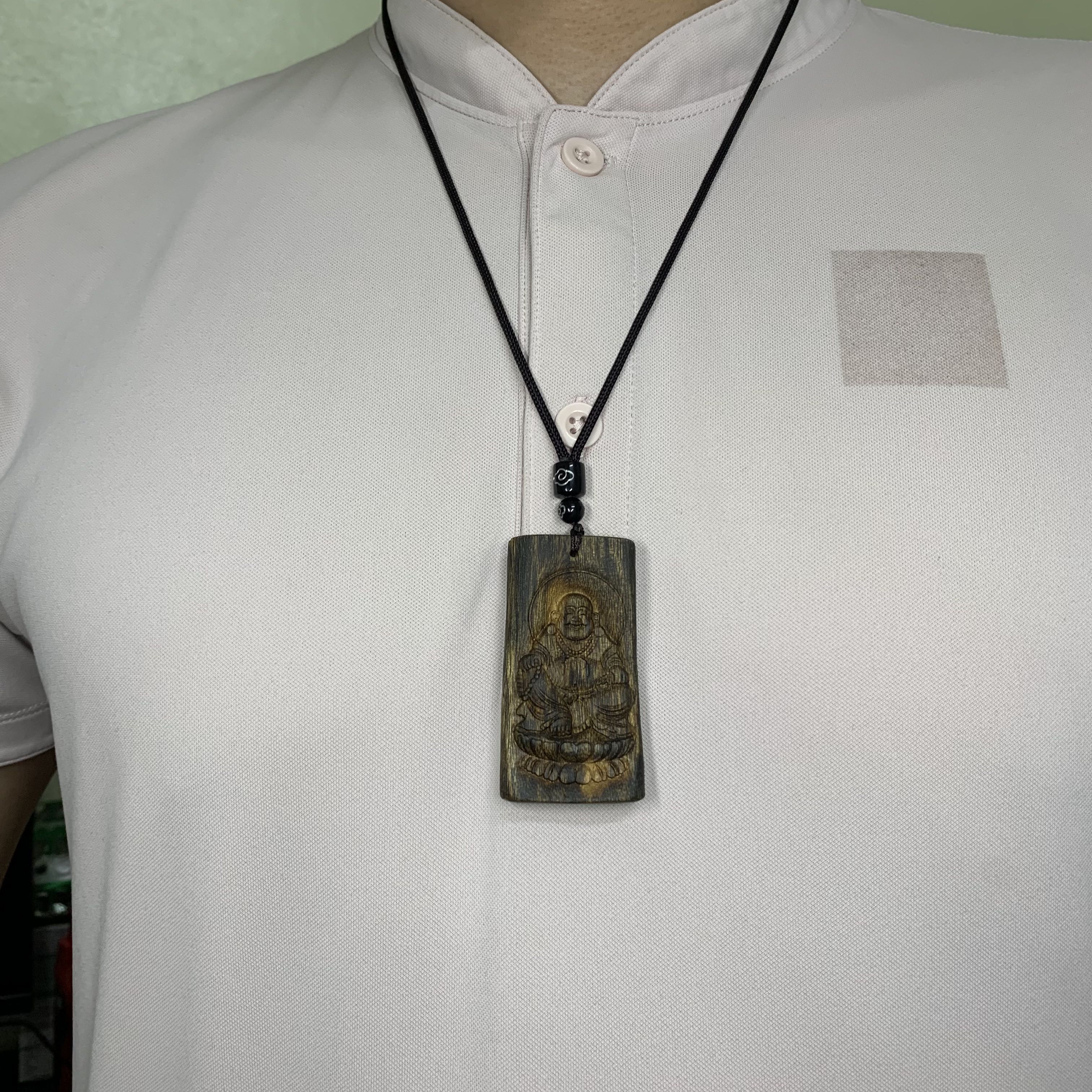 [LIVE] Mặt dây chuyền trầm hương Kì Hải Nam cận chìm khắc hình Phật Di Lạc 129