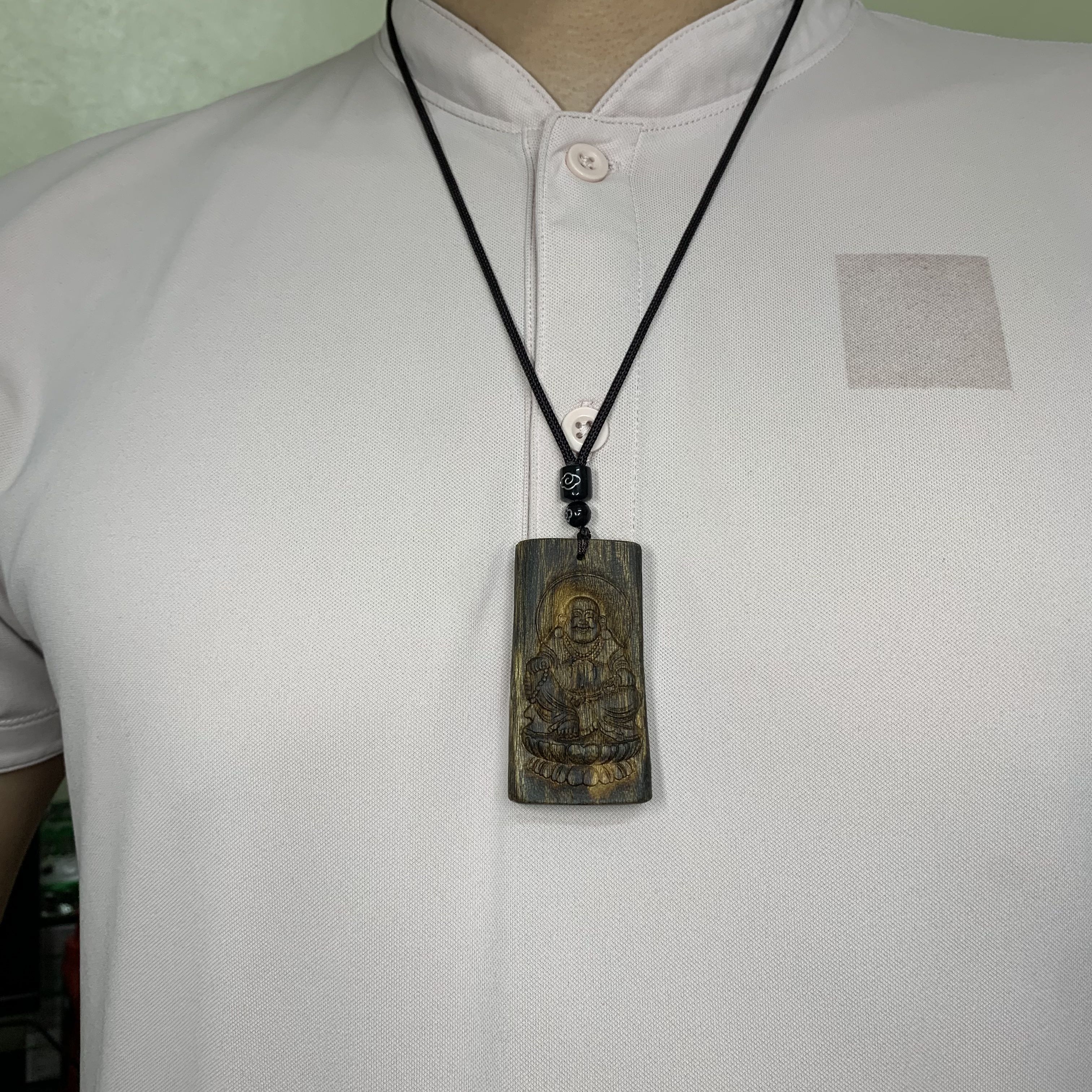 [LIVE] Mặt dây chuyền trầm hương Kì Hải Nam cận chìm khắc hình Phật Di Lạc 129