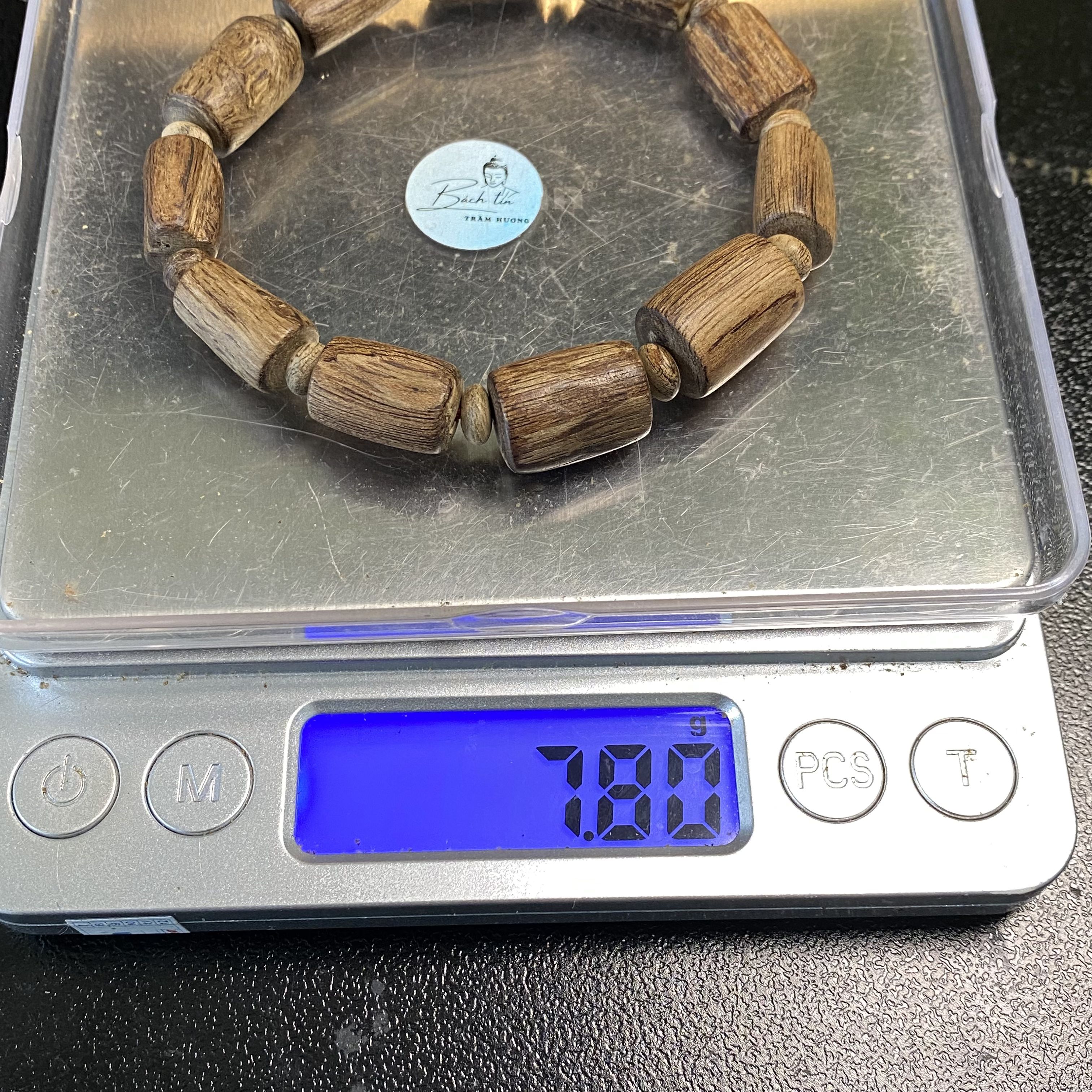 Vòng trầm hương Philippine Agusan cận chìm hạt dạng trúc thô 9li nặng gần 8gram A0007