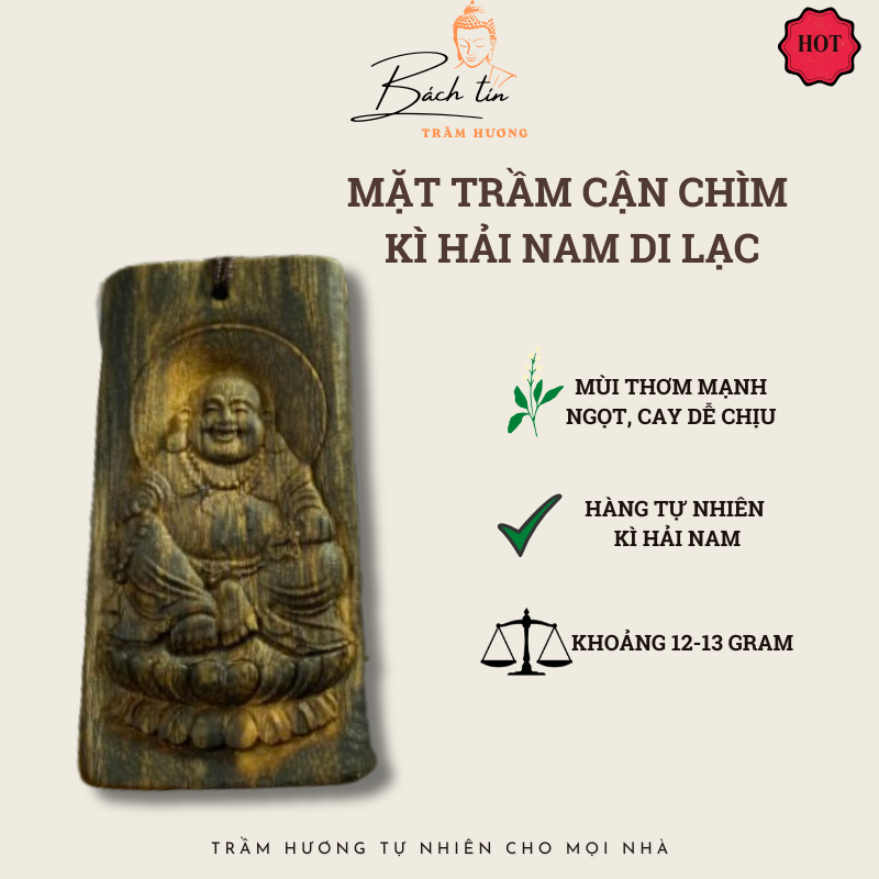 [LIVE] Mặt dây chuyền trầm hương Kì Hải Nam cận chìm khắc hình Phật Di Lạc 129