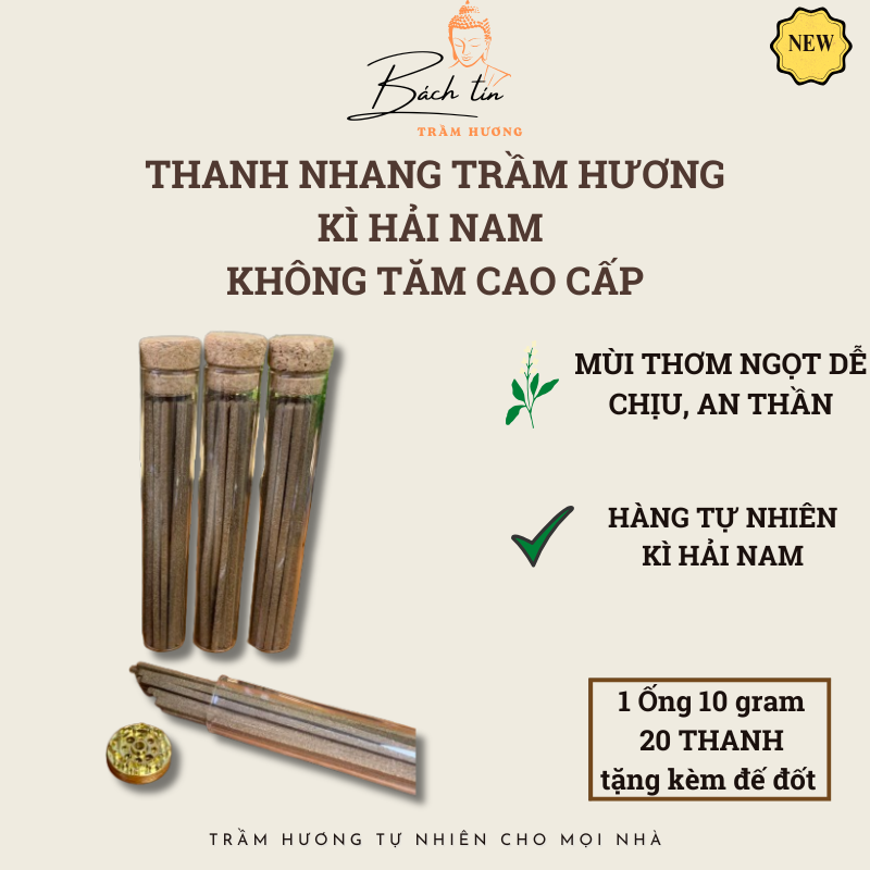 Nhang trầm hương Kỳ Hải Nam nhang thanh không keo, dài 9cm, ống 10gram khoảng 20 que kèm đế đốt 115-02
