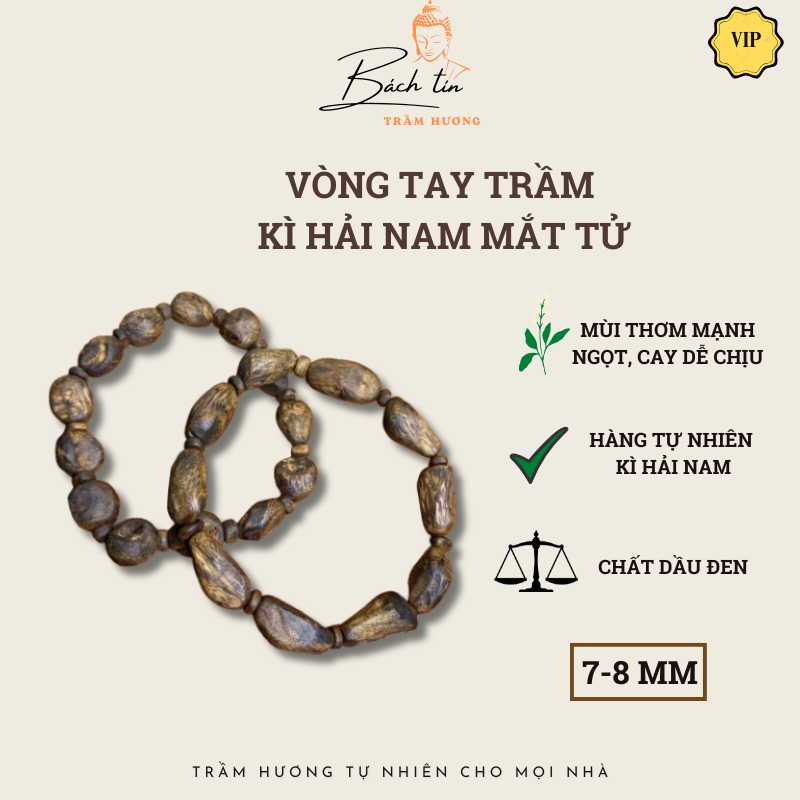 [LIVE] Vòng tay trầm hương Kì Hải Nam dạng mắt tử 8mm 7g thơm mạnh 033