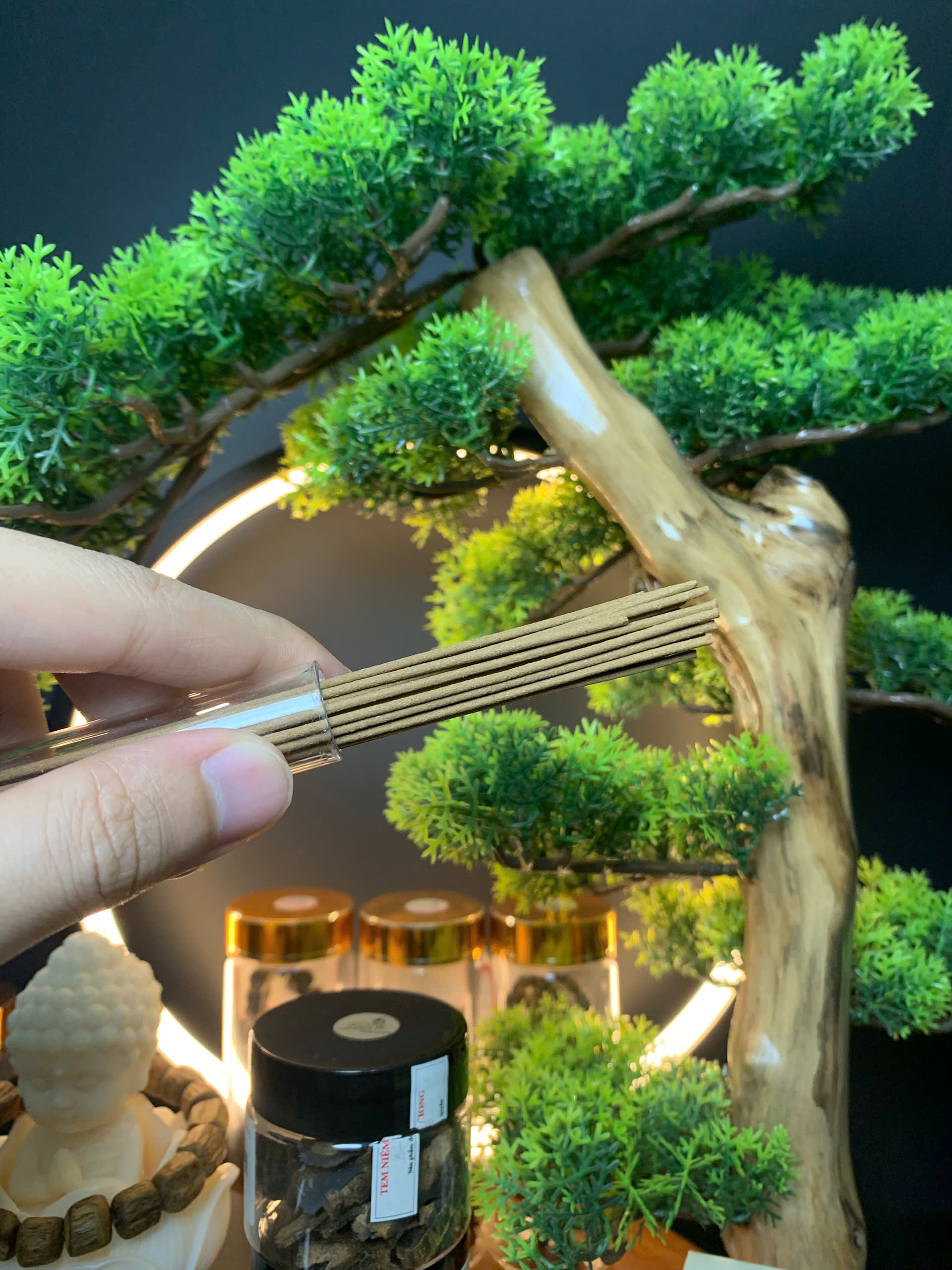 Nhang trầm hương Kỳ Hải Nam thanh ngọt, nhang không tăm dài 20cm , ống 10gram kèm đế đốt 115-01