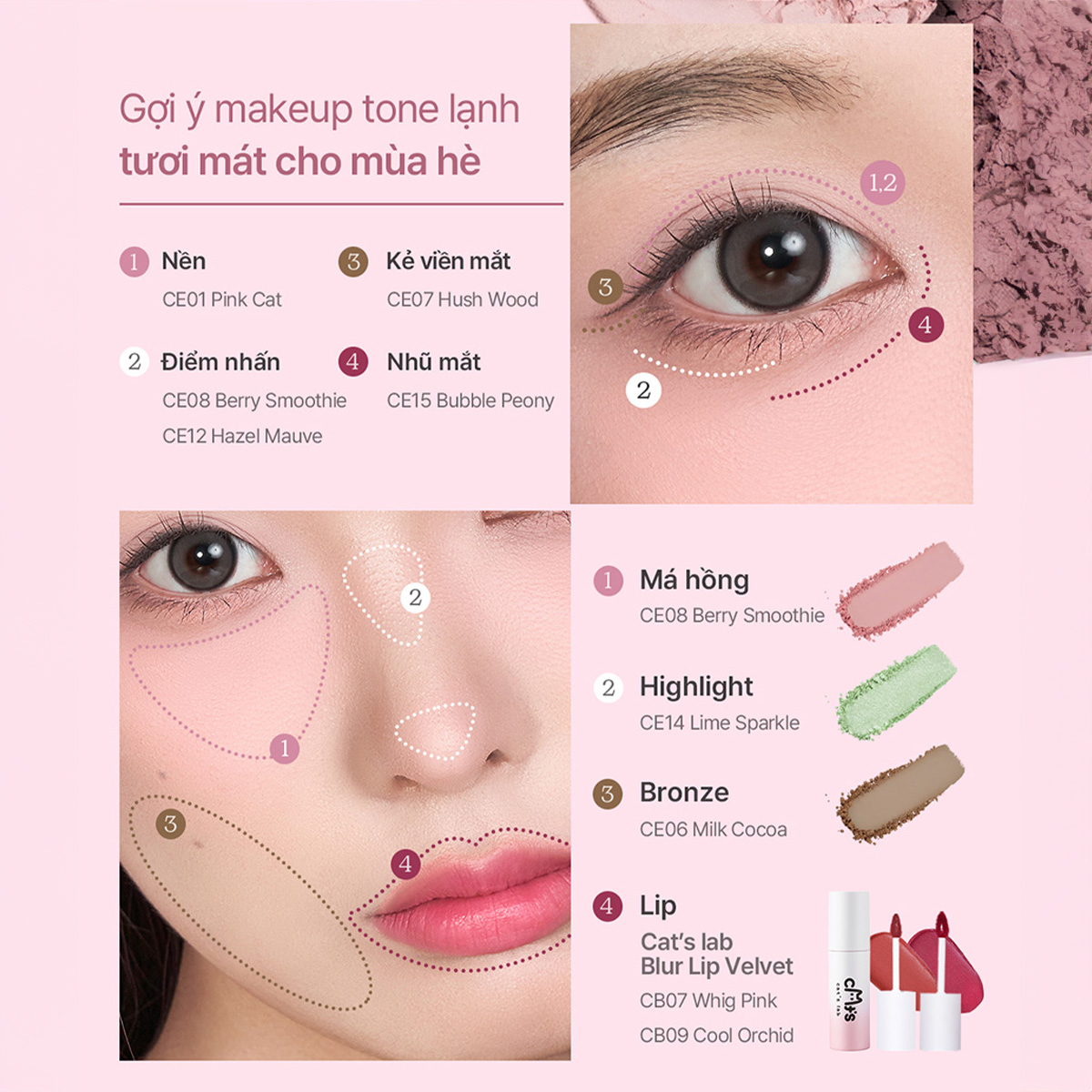 Phấn Mắt Đơn Cat's Lab Eye Stamp Shadow 5in1 Lì Mịn Ánh Nhũ Tự Nhiên Bền Màu Không Trôi 2,2g