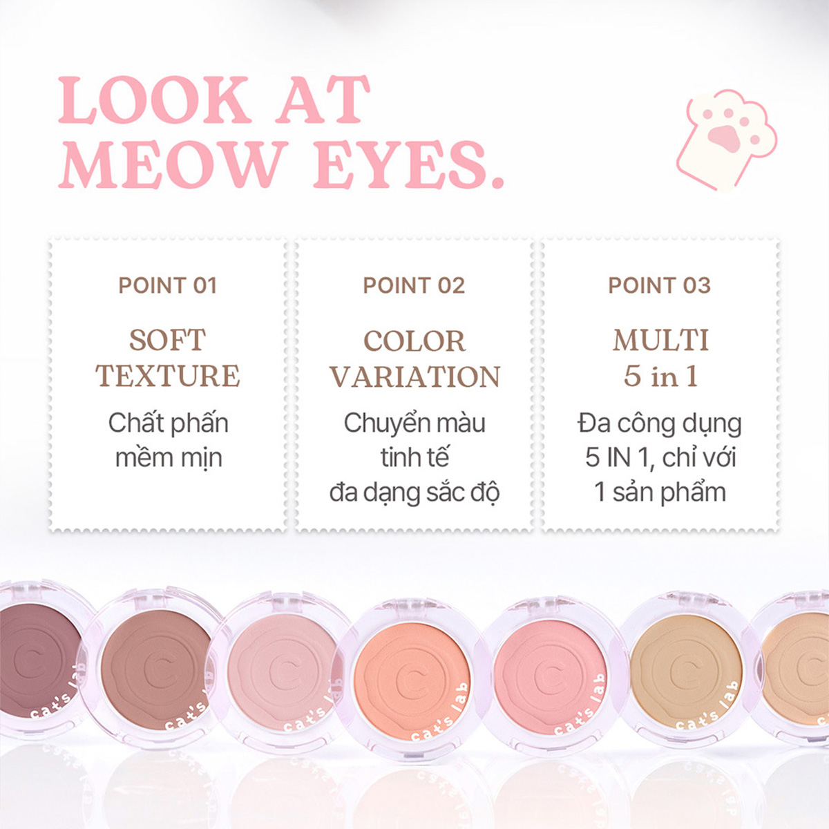 Phấn Mắt Đơn Cat's Lab Eye Stamp Shadow 5in1 Lì Mịn Ánh Nhũ Tự Nhiên Bền Màu Không Trôi 2,2g