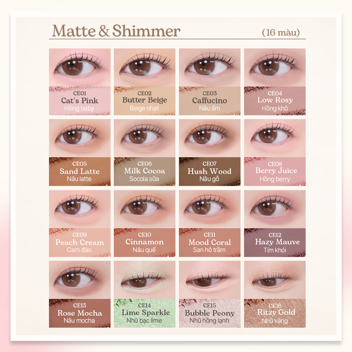 Phấn Mắt Đơn Cat's Lab Eye Stamp Shadow 5in1 Lì Mịn Ánh Nhũ Tự Nhiên Bền Màu Không Trôi 2,2g