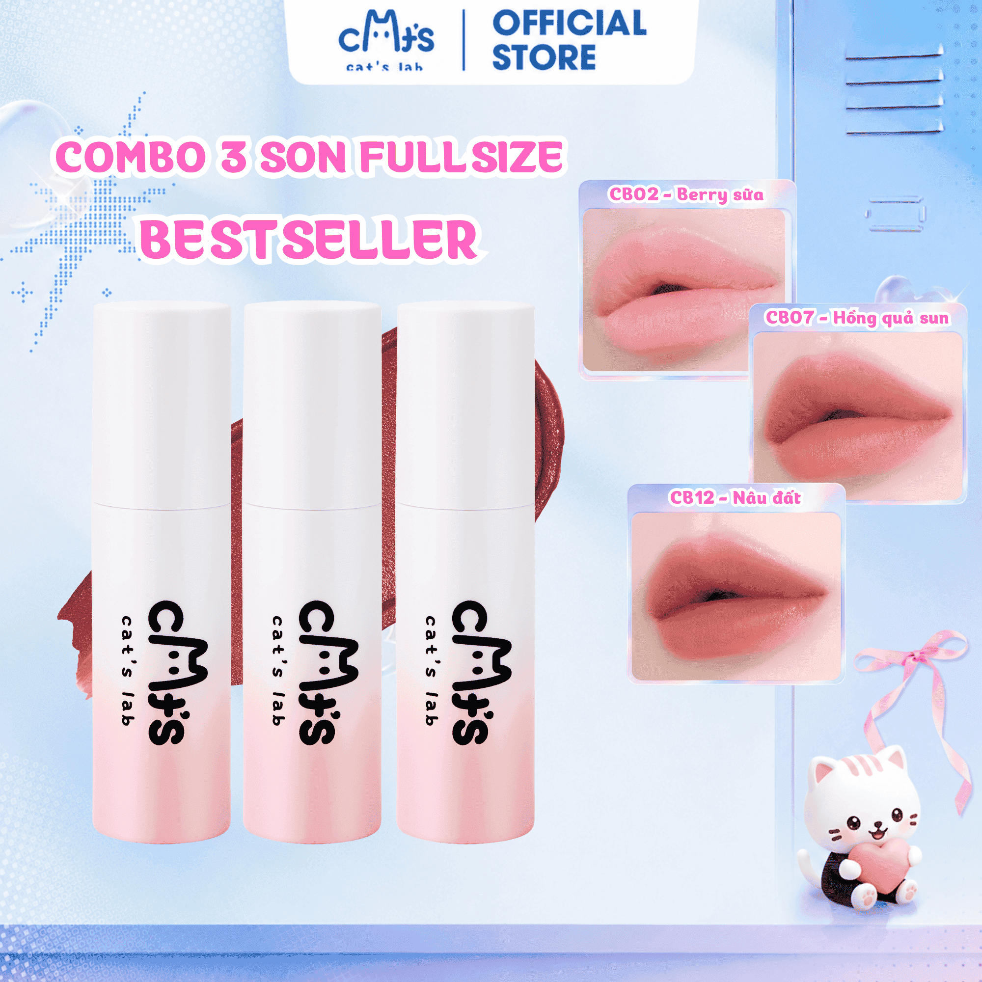 [BESTSELLER] Combo 3 Son Cat's Lab Blur Lip Velvet Son Mây chất mềm mịn dễ tán che viền môi, vân môi 2.5g