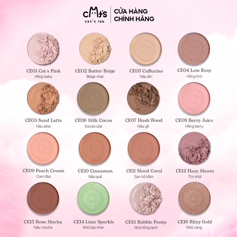 Phấn Mắt Đơn Cat's Lab Eye Stamp Shadow 5in1 Lì Mịn Ánh Nhũ Tự Nhiên Bền Màu Không Trôi 2,2g