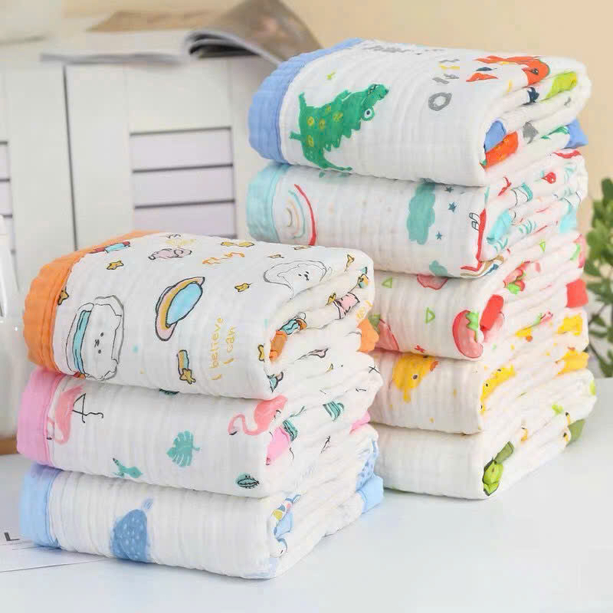 Khăn tắm viền xô nhăn 6 lớp (hoạ tiết)