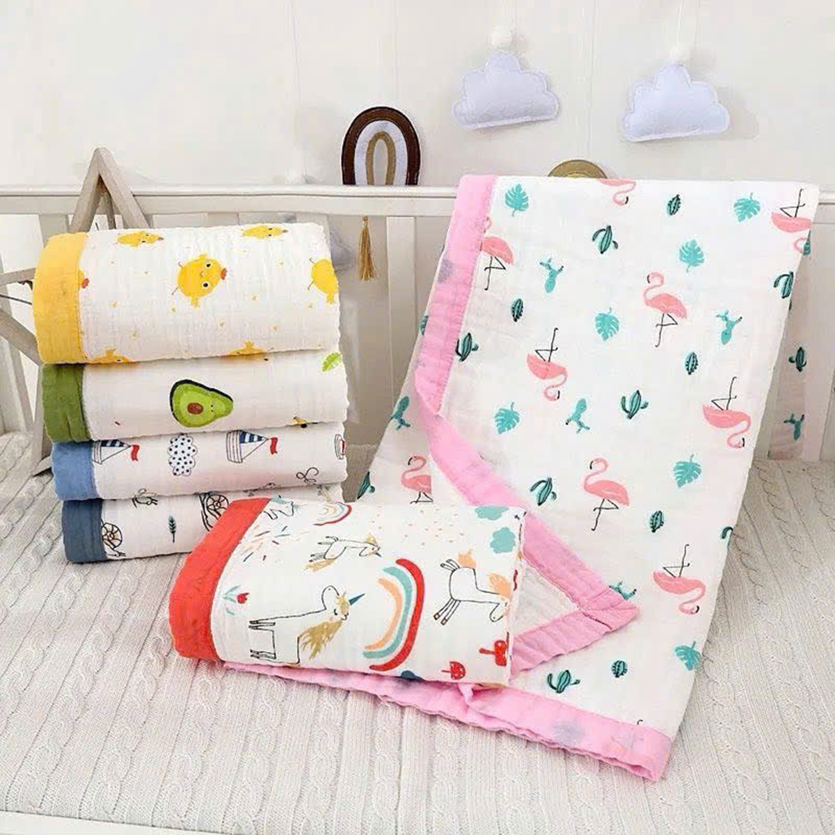 Khăn tắm viền xô nhăn 6 lớp (hoạ tiết)