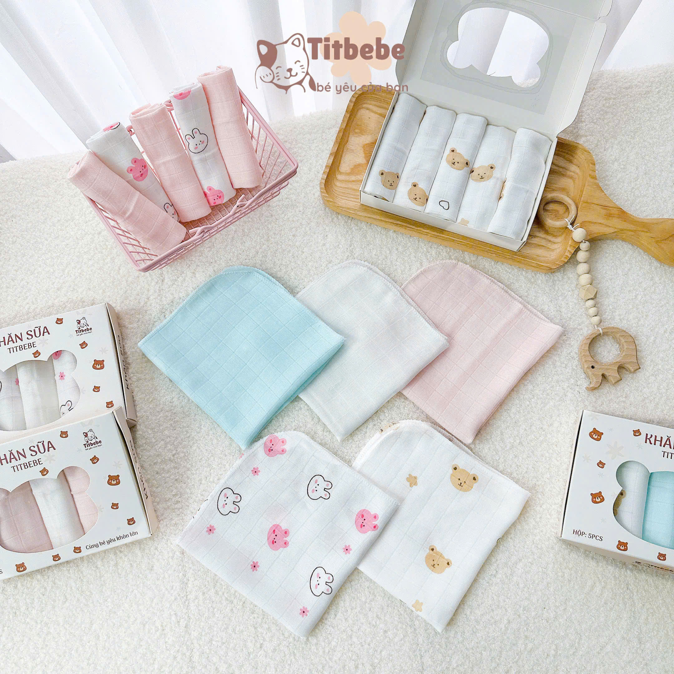 Set 5 khăn sữa sợi tre kháng khuẩn
