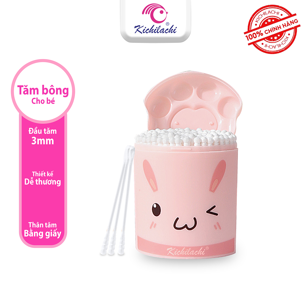 Tăm bông TE Kichi 200pcs (hồng)