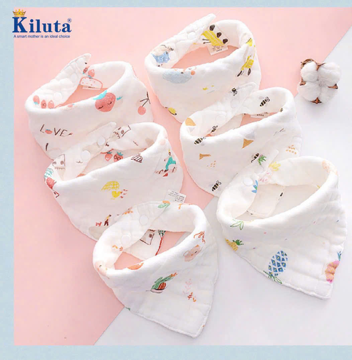 Set 5 khăn yếm tam giác xô nhăn