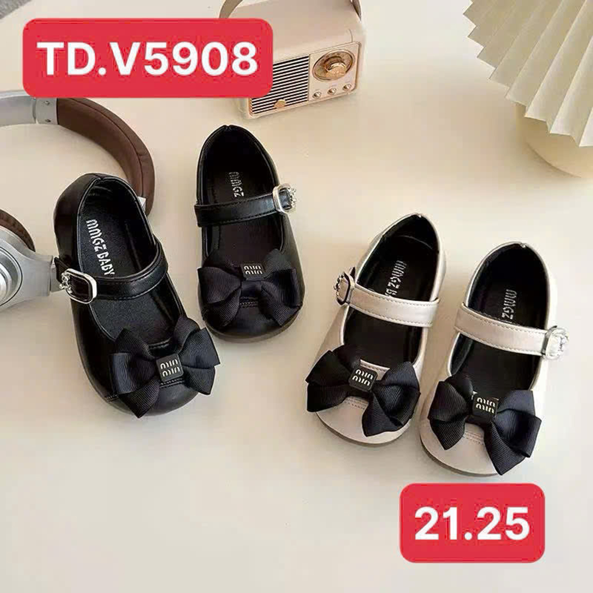 Giày búp bê nhỡ đen - trắng