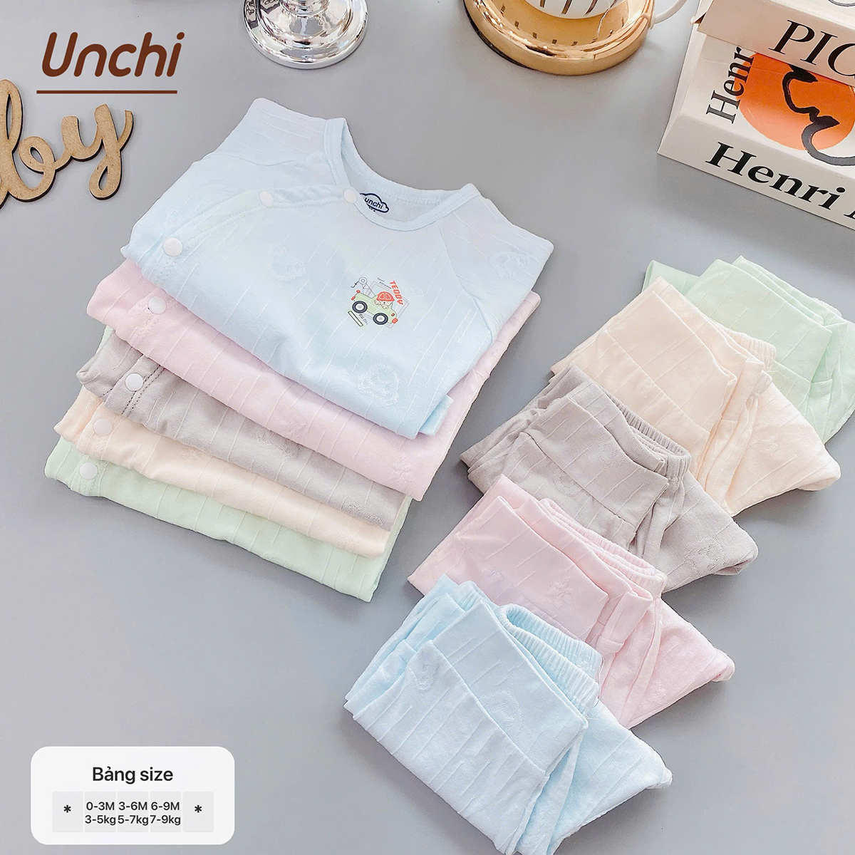 Bộ dài sơ sinh Unchi vân nổi