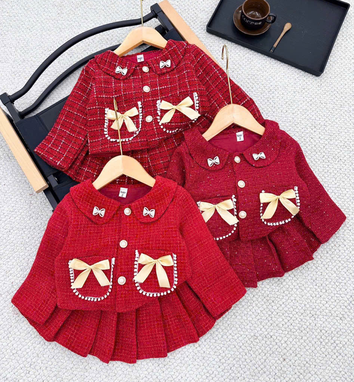 Set chân váy nhung đỏ