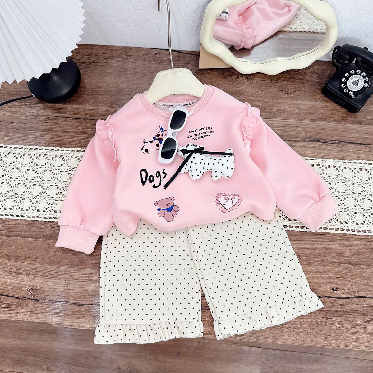 Bộ nơ hồng chấm bi