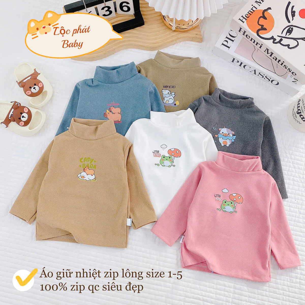 Áo giữ nhiệt Zip lông màu nhí