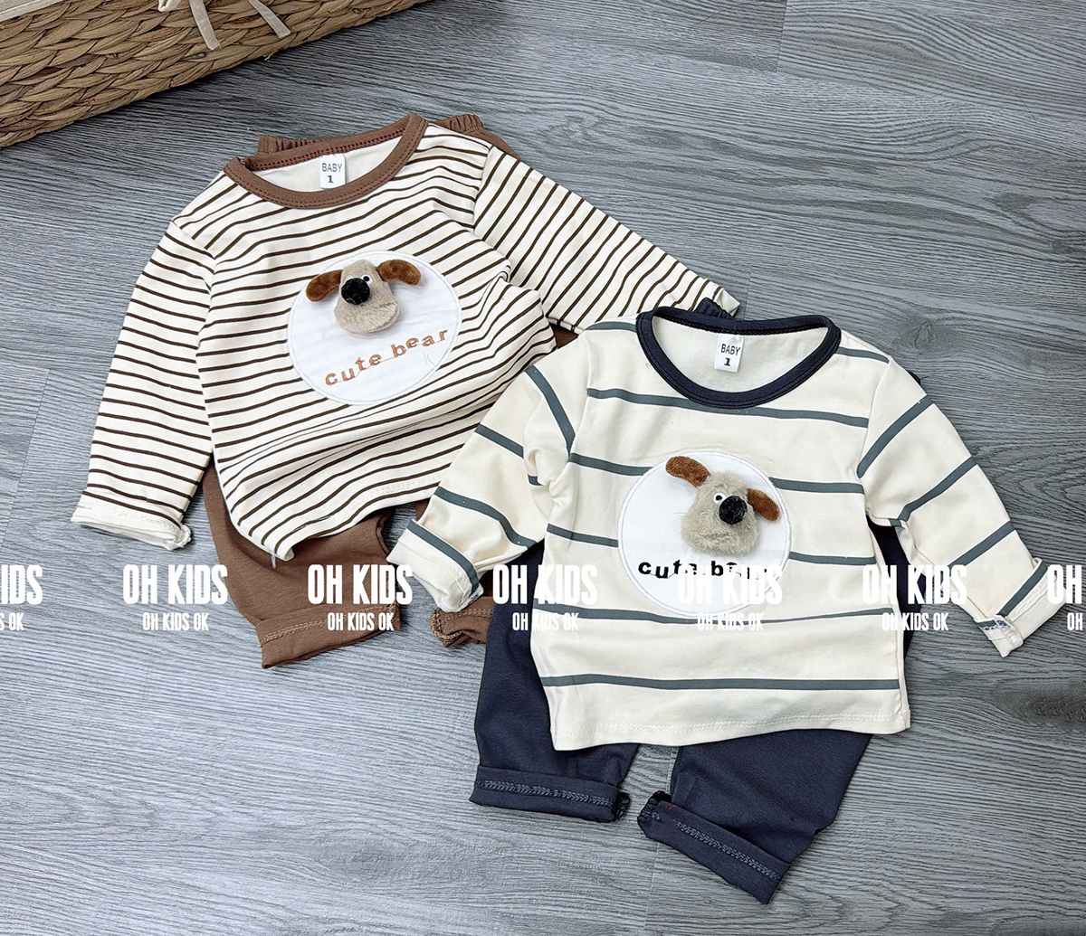 Bộ cotton kẻ cún