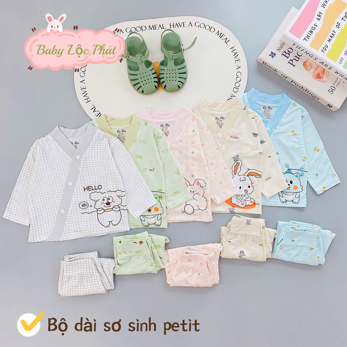 Bộ dài sơ sinh Lộc Phát (chéo)