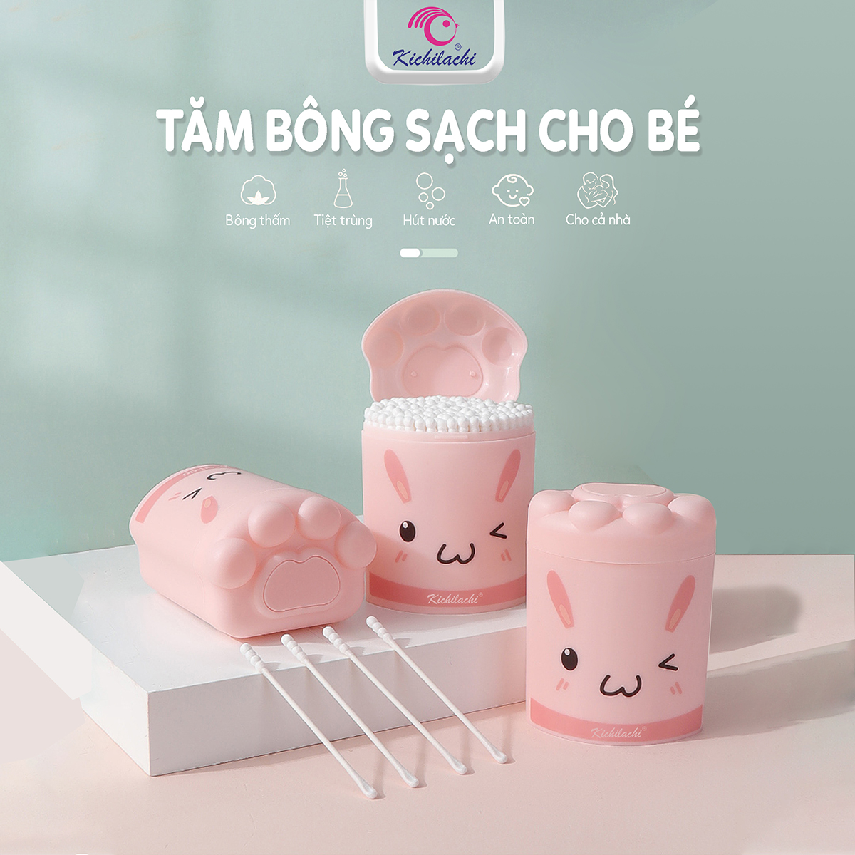 Tăm bông TE Kichi 200pcs (hồng)