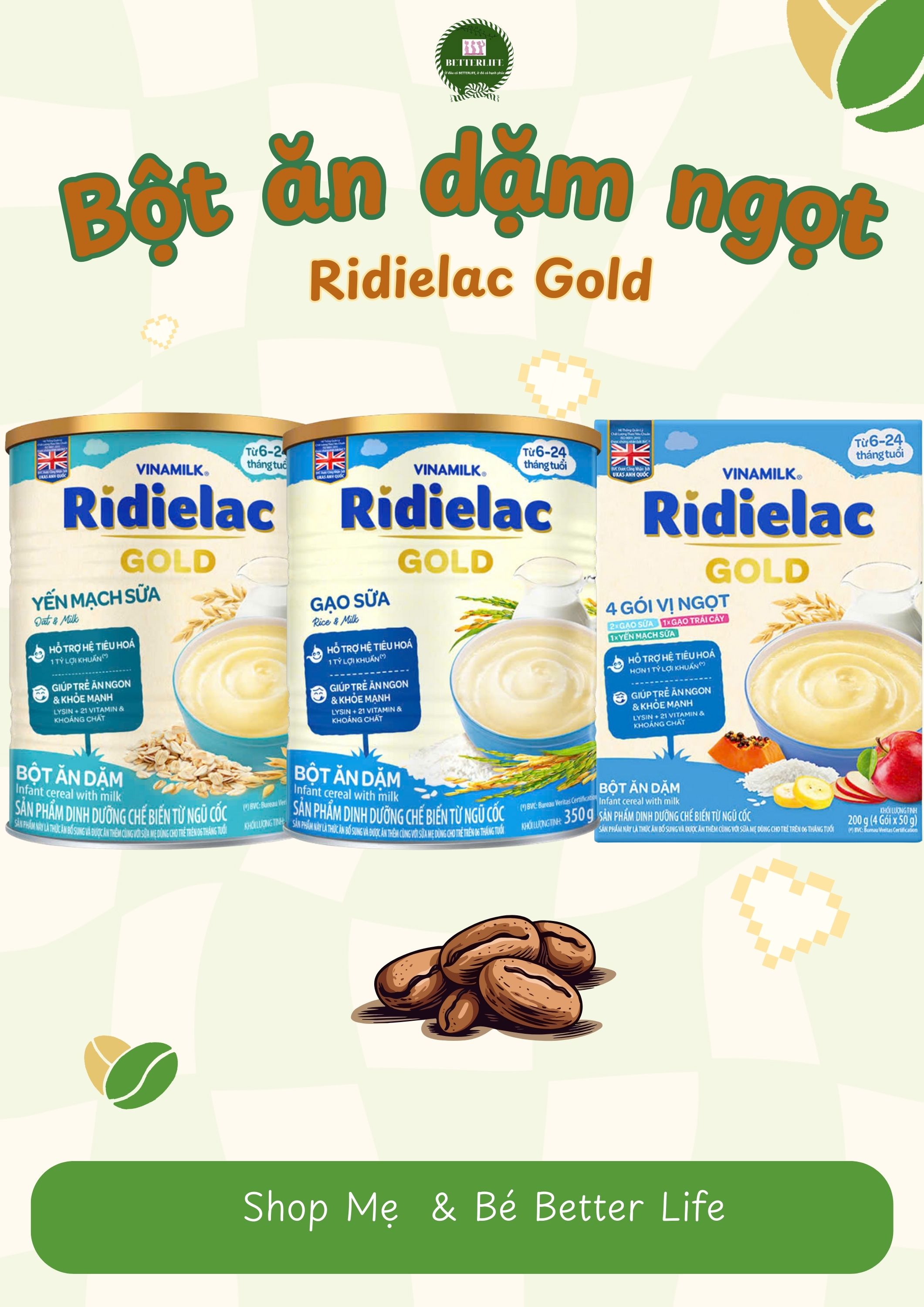 Bột ăn dặm ngọt Ridielac Gold (6m+)