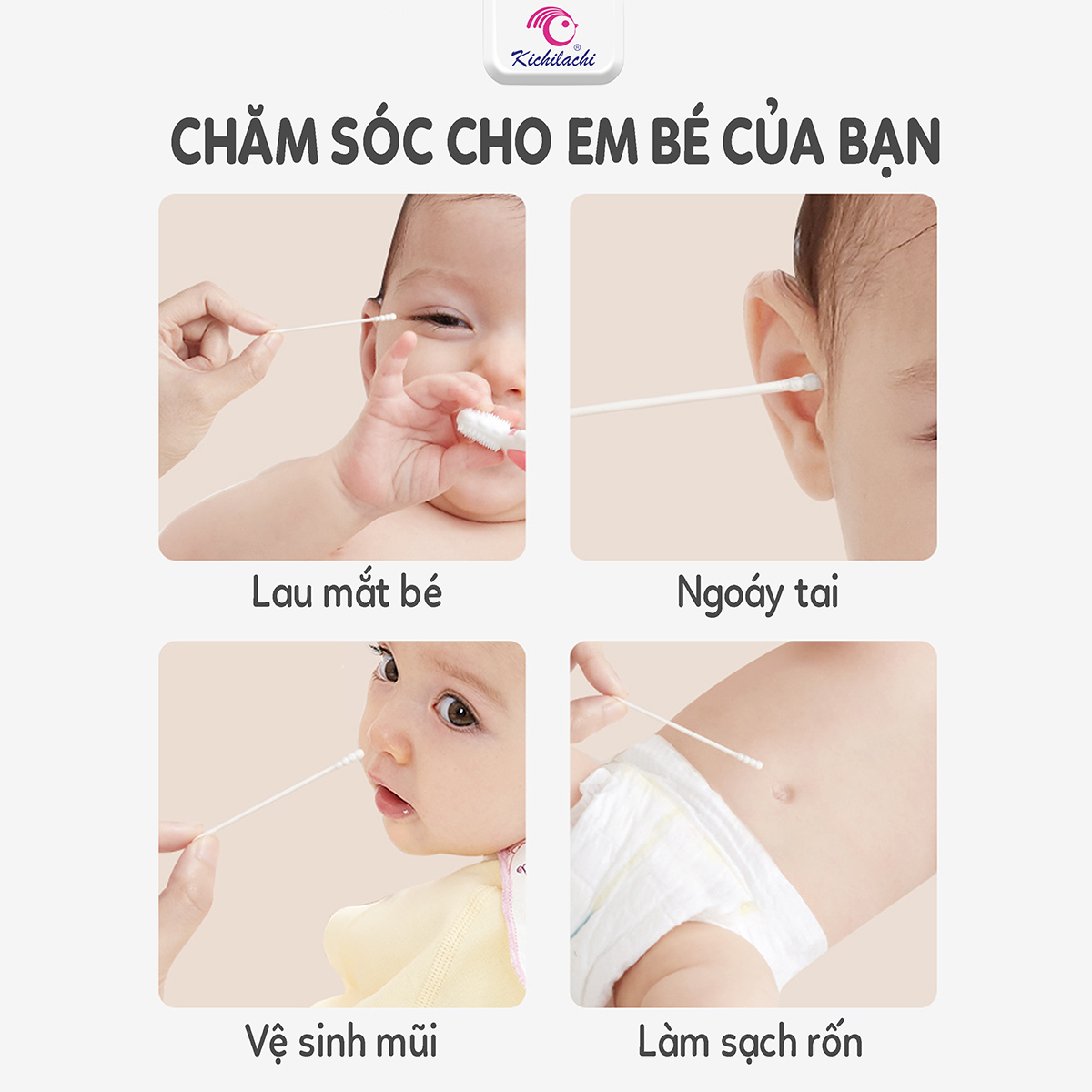 Tăm bông TE Kichi 200pcs (hồng)