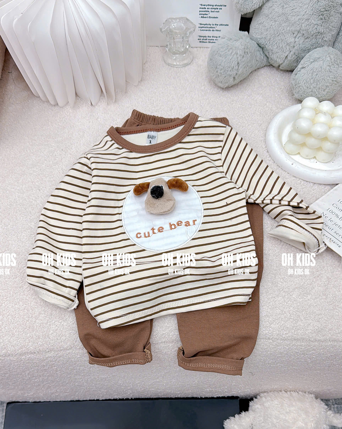 Bộ cotton kẻ cún