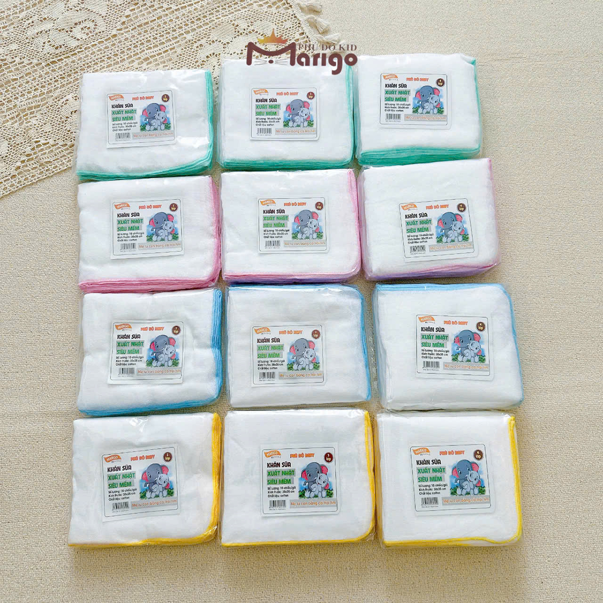 Set 10 khăn xô trơn 3 lớp (thường)