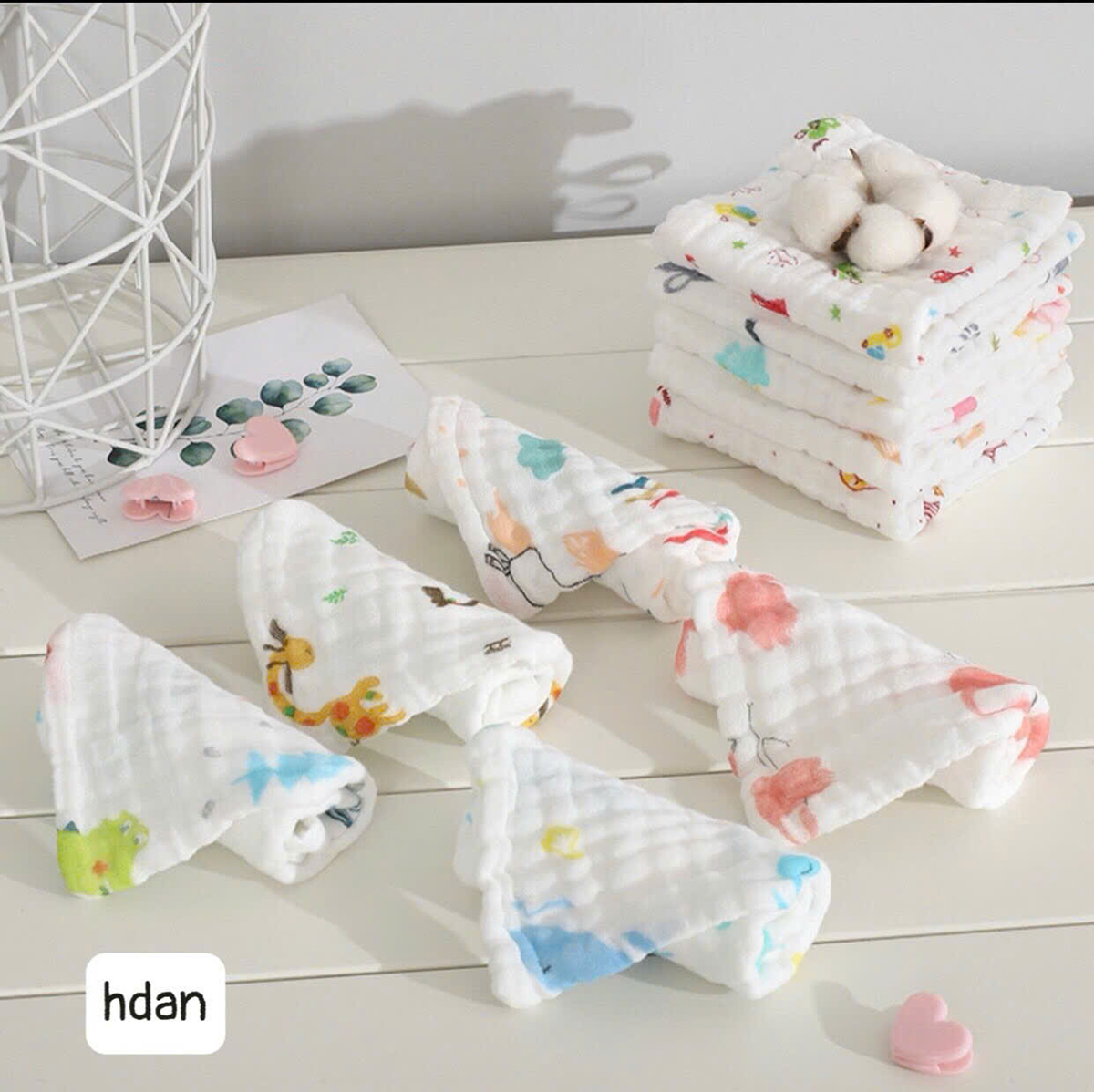 Set 5 Khăn sữa xô nhăn (hoạ tiết)