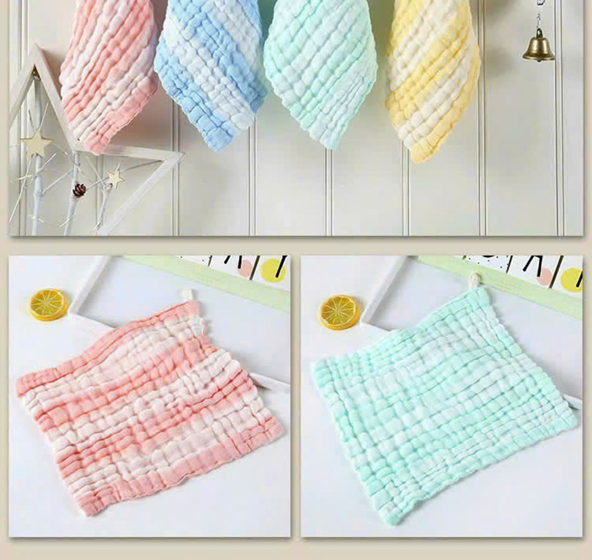 Set 5 Khăn sữa xô nhăn (kẻ màu)