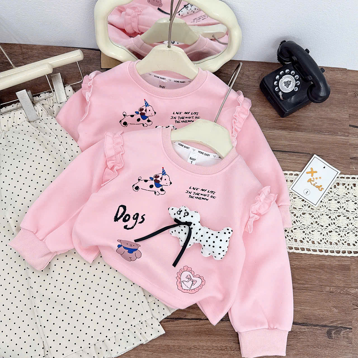 Bộ nơ hồng chấm bi