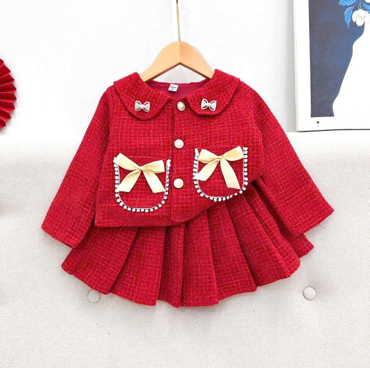 Set chân váy nhung đỏ