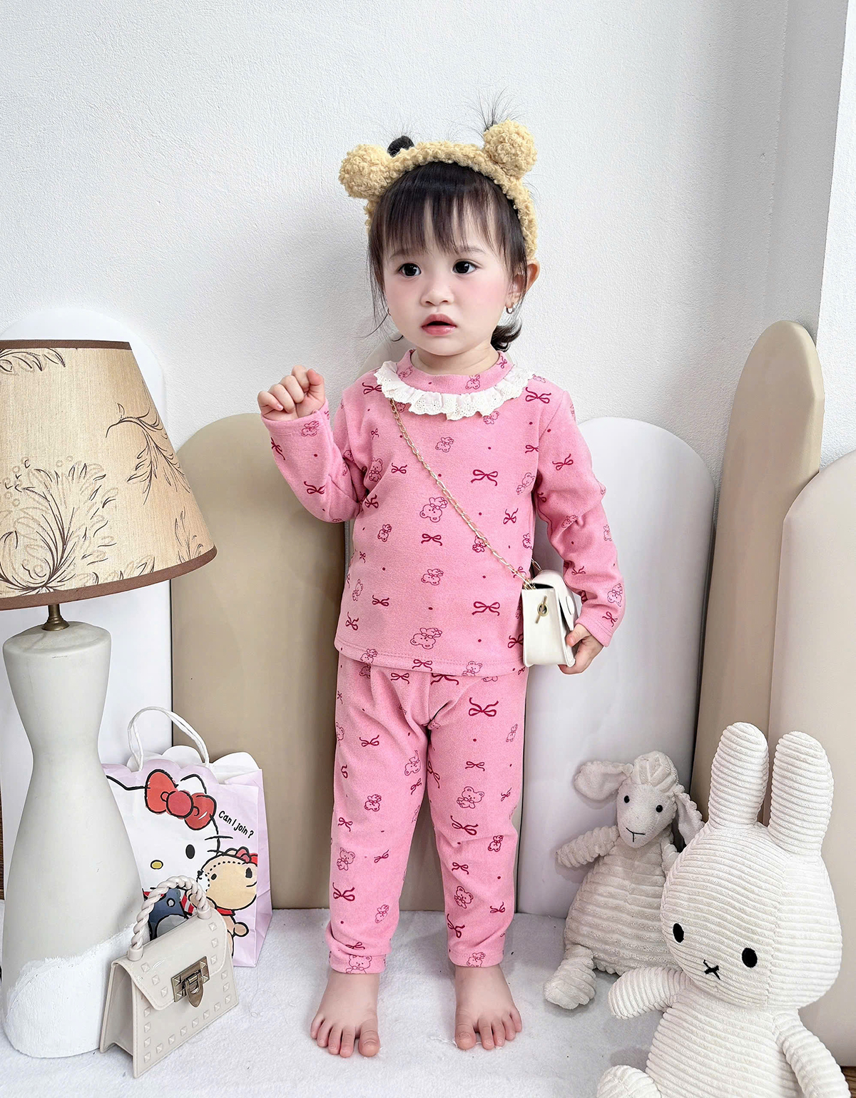 Bộ zip lông cổ ren